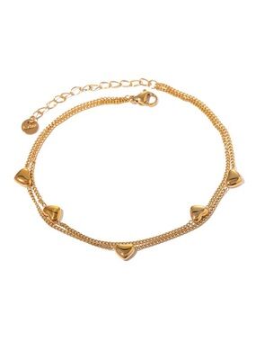 18K Gold Plated Double Layer Heart Charm Anklet